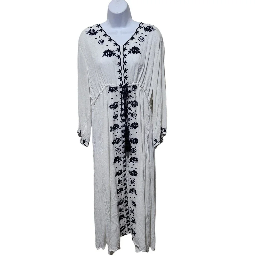 CC Chic Connection White Bohemian Nsvy Embroidered Dress L - Picture 1 of 6